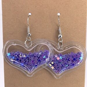 PVC Purple Heart Confetti Dangle Earrings